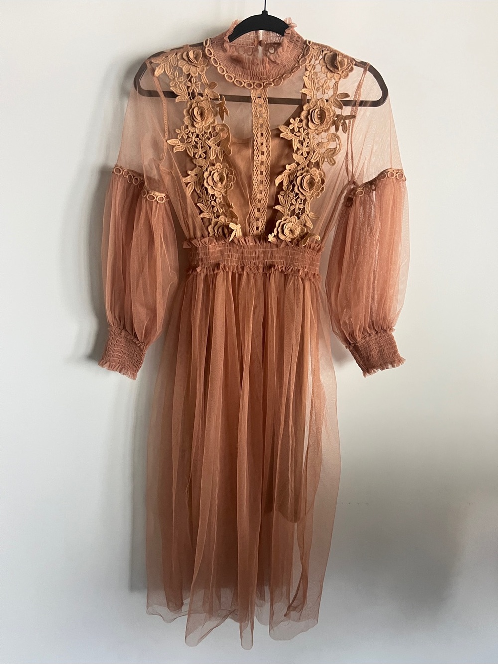 Women’s ' Floral Lace Tulle Dress in Peach Nude